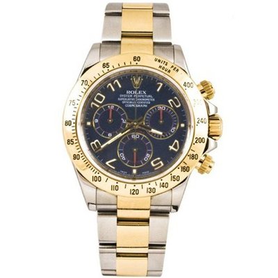 Rolex 40mm Stainless Steel & 18K Gold Daytona Model 116523 Blue Arabic Dial Inner Bezel Engraving Model