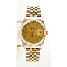 Rolex Datejust 16233 Steel & Gold Champagne Stick Dial & Fluted Bezel