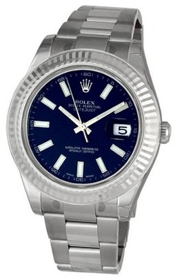 Rolex Datejust II Blue Index Dial Fluted 18k White Gold Bezel Oyster Bracelet 116334BLSO
