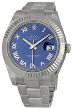 Rolex Datejust II Blue Roman Dial Fluted 18k White Gold Bezel Oyster Bracelet 116334BLRO