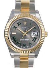 Rolex Datejust II Grey Roman Dial 18k Yellow Gold Bezel Two Tone Oyster Bracelet 116333GYRO