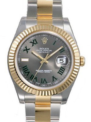 Rolex Datejust II Grey Roman Dial 18k Yellow Gold Bezel Two Tone Oyster Bracelet 116333GYRO