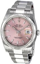 Rolex Datejust Pink Dial Stainless Steel Oyster Bracelet 18kt White Gold Bezel 116234PSO