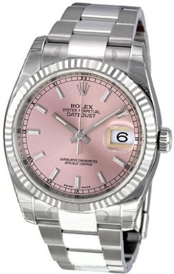Rolex Datejust Pink Dial Stainless Steel Oyster Bracelet 18kt White Gold Bezel 116234PSO