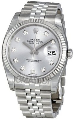 Rolex Datejust Rhodium Diamond Dial 18kt White Gold Fluted 116234RDJ