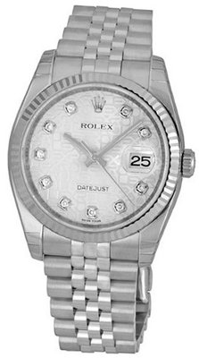 Rolex Datejust Silver Jubilee Diamond Dial Jubilee Bracelet 18k White Gold Fluted Bezel 116234SJDJ