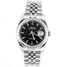 Rolex New Style Heavy Band Stainless Steel Datejust Model 116200 Jubilee Band Stainless Steel Smooth Bezel Black Stick Dial
