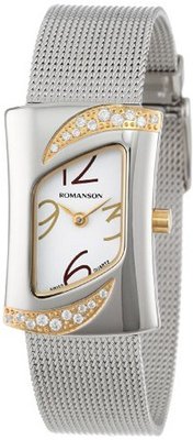 Romanson RM0388QL1CA11G Modern Swiss Quartz Crystal Encrusted Stainless Steel Band