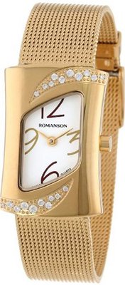 Romanson RM0388QL1GA11G Modern Swiss Quartz Crystal Encrusted Stainless Steel Band