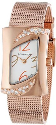 Romanson RM0388QL1RA16R Modern Swiss Quartz Crystal Encrusted Stainless Steel Band