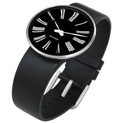 Rosendahl Arne Jacobsen Black Roman Dial Black Calf Skin Band (1.6" Dia.)