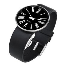 Rosendahl Arne Jacobsen Black Roman Dial Black Calf Skin Band (1.8" Dia.)