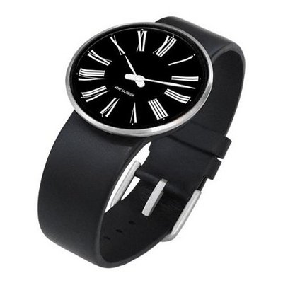Rosendahl Arne Jacobsen Black Roman Dial Black Calf Skin Band (1.8" Dia.)