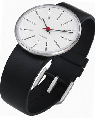 Rosendahl Arne Jacobsen White Banker Dial Black Calf Skin Band (1.8" Dia.)