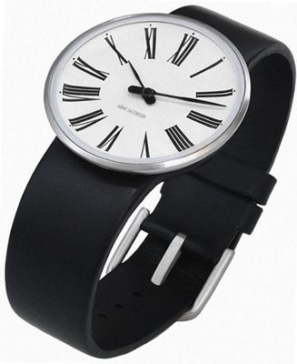 Rosendahl Arne Jacobsen White Roman Dial Black Calf Skin Band (1.8" Dia.)