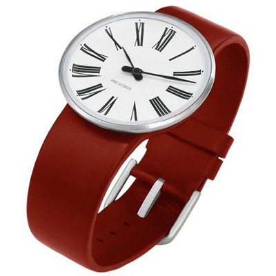 Rosendahl Arne Jacobsen White Roman Dial Red Calf Skin Band (1.3" Dia.)