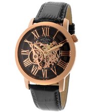 Automatic Rose Gold Tone Skeletonize Dial Black Genuine Leather