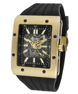 Rotary Automatic Partially See Through Dial Gold Tone/Black Ip Case Black Rubber