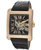 Rotary Automatic Partially See Through Dial Rose Gold Tone Ip Case Black Genuine Leather