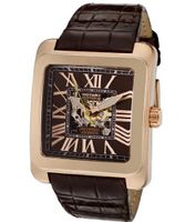 Rotary Automatic Partially See Through Dial Rose Gold Tone Ip Case Brown Genuine Leather