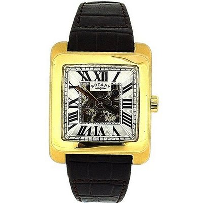 Rotary Gents Stainless Steel Automatic Brown Leather Strap GLE00009/21