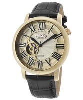 uRotary Automatic Gold Tone IP SS Case Champagne Dial Black Genuine Leather 