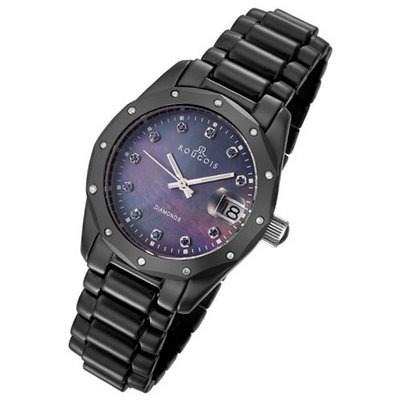 Rougois Black Ceramic with Genuine Diamonds, Blue Sapphires, and Mother of Pearl Dial