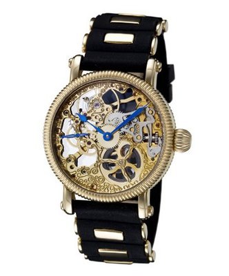 Rougois Hand Wind Gold Tone Skeleton w/Blue Hands RG57