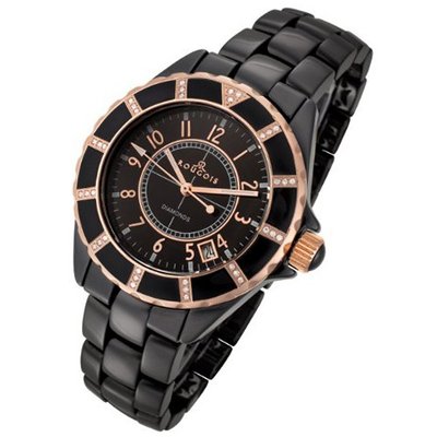 Rougois High Tech Black Ceramic with Rose Gold Trim and 36 Genuine Diamonds