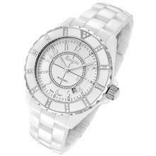 Rougois High Tech White Ceramic with a Silver Trim and 36 Genuine Diamonds