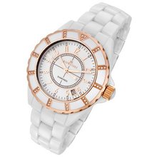 Rougois High Tech White Ceramic with Rose Gold Trim and 36 Genuine Diamonds