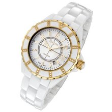 Rougois High Tech White Ceramic with Yellow Gold Trim and 36 Genuine Diamonds