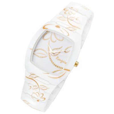 Rougois Ladies Bloom Series White Ceramic Gold Accents Rc2377wg