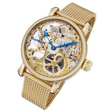 Rougois Mechanique Gold Tone Skeleton Steel Mesh Band