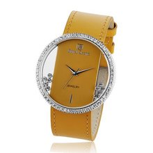 Cubic Zirconia Bezel Clear Glass Dial Orange Leather