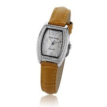 Cubic Zirconia Bezel Mother of Pearl Dial Sterling Silver Orange Leather