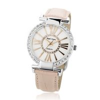 Cubic Zirconia Bezel Rose Gold and Mother of Pearl Dial Pink Leather