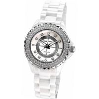 Cubic Zirconia Bezel White Ceramic and Stainless Steel