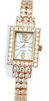 Royal Crown 3584RG Diamond Rectangle Dial Rose-golden Stainless Steel Wrist