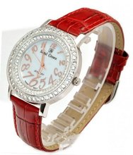 Royal Crown 3632 Jewelry Diamond Round Dial Red Leather Strap Wrist