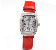 Royal Crown 3635 Jewelry Waterproof Middle Red Rectangle Dial Leather Band