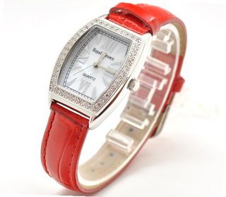 Royal Crown 3635 Jewelry Waterproof Middle Red Rectangle Dial Leather Strap es for Woman
