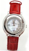 Royal Crown 3638 Diamond Jewelry Waterproof Red Round Dial Leather Band