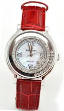Royal Crown 3638 Diamond Jewelry Waterproof Red Round Dial Leather Band