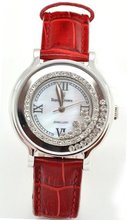 Royal Crown 3638 Fashion Jewelry Waterproof Red Round Dial Leather Band