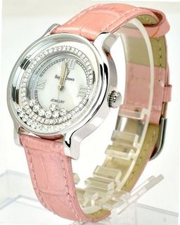 Royal Crown 3638 Jewelry Waterproof Smaller Pink Round Dial Leather Band