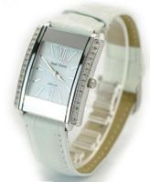 Royal Crown 3645 Jewelry Waterproof Large White Rectangle Dial Leather Band