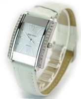 Royal Crown 3645 Jewelry Waterproof Middle White Rectangle Dial Leather Strap es for Woman