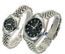 Royal Crown 3662 Couples Jewelry Diamond Black Round Dial Stainless Steel Wristes