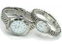 Royal Crown 3662 Couples Jewelry Diamond White Round Dial Stainless Steel Wristes